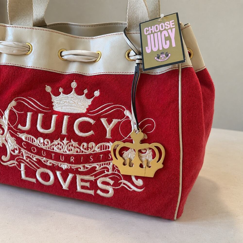 Rare Vintage Y2K Juicy Couture Red Velour Large Tote Bag NWT - Picture 2 of 8